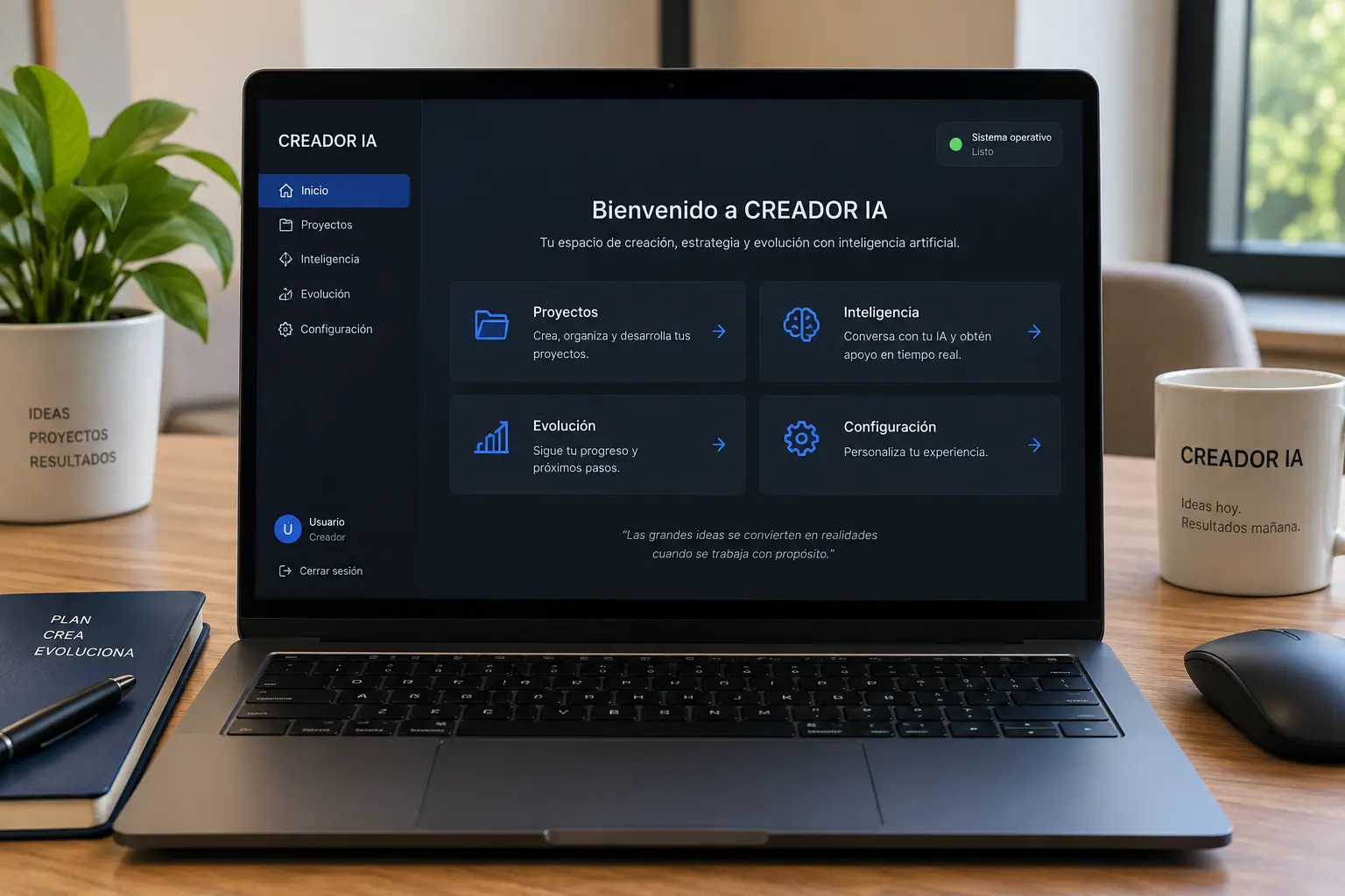 Creator IA OS · espacio de trabajo visual